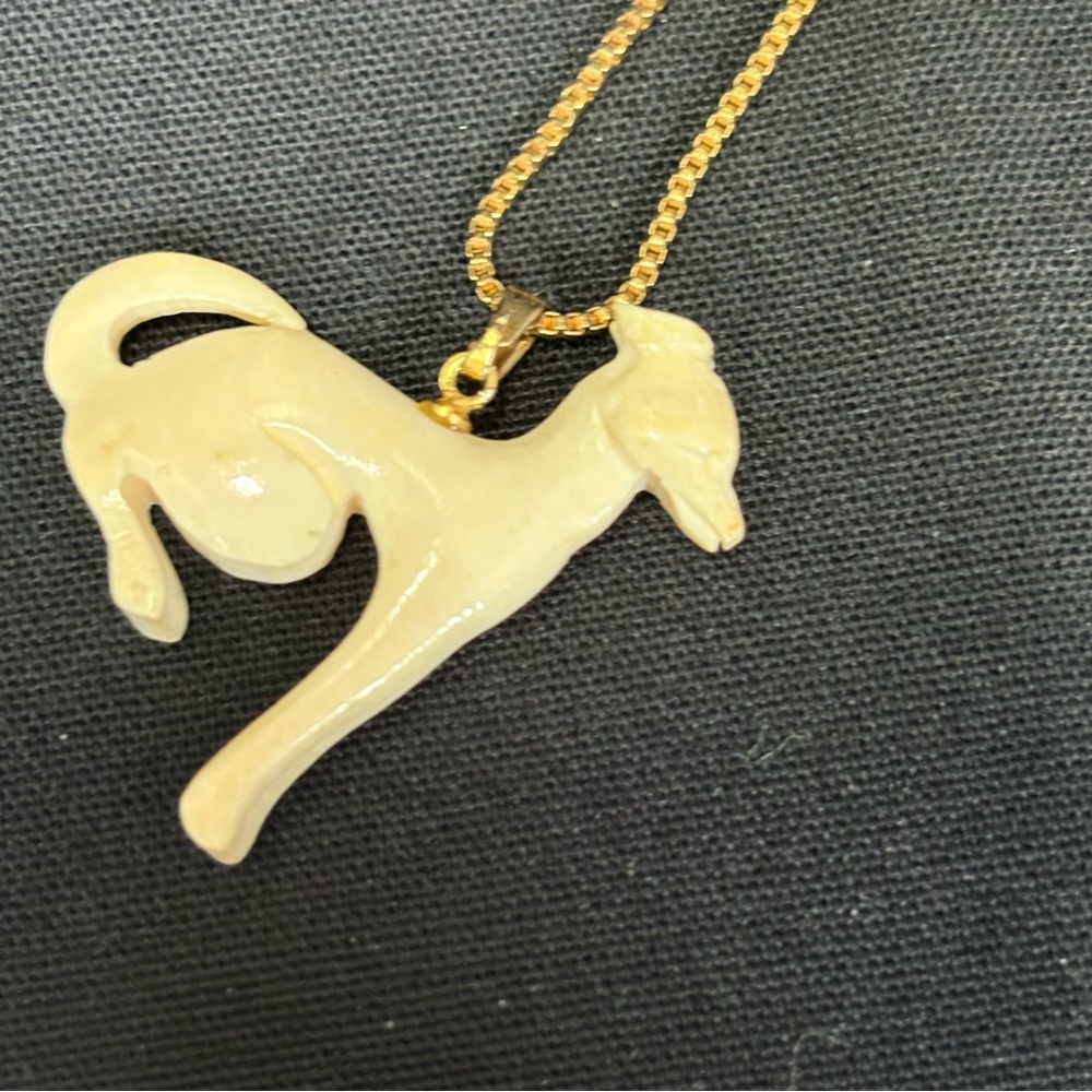 Carved Ivory Dog Pendant with Chain - Picture 4 of 8
